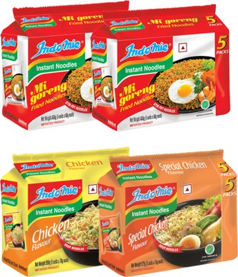 indomie Combo of Mi Goreng (10 Packets) Special Chicken and Chicken Flavour, 5 Packets Each Instant Noodles Non-vegetarian(20 x 100 g)