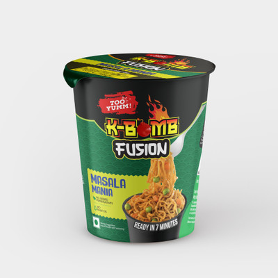 Too Yumm! K-BOMB Fusion Masala Mania Instant Cup Noodles Vegetarian No Palm Oil_S Cup Noodles Vegetarian(70 g)