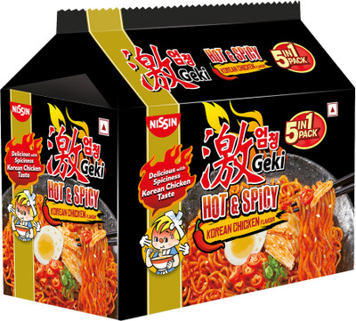Geki Hot & Spicy Korean Chicken Flavoured Ramen Instant Noodles Non-vegetarian(5 x 80 g)