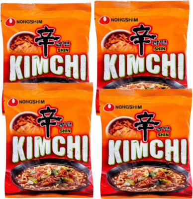 Nongshim Shim Ramyun Kimchi 120gm Pack of 4 Instant Noodles Vegetarian(4 x 120 g)