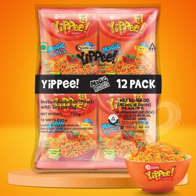 Sunfeast YiPPee! Magic Masala, Long, Non-Sticky Instant Noodles 12 in 1 Pack Instant Noodles Vegetarian(12 x 60 g)