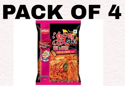 Nissin Geki Hot & Spicy Korean Kimchi Instant Noodles Vegetarian(4 x 80 g)