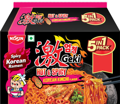Geki Nissin Hot & Spicy Korean Instant Noodles Kimchi Flavor Instant Noodles Vegetarian(400 g)