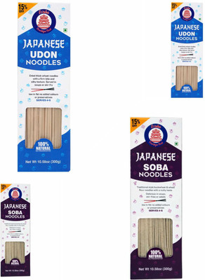 GrainShakti JAPANESE SOBA NOODLES - 2 PACK JAPANESE UDON NOODLES - 2 PACK VEG COMBO Instant Noodles Vegetarian(4 x 300 g)