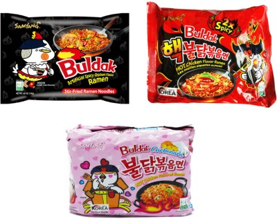 Samyang Flavor Fusion Noodle Combo ||Carbonara||2X||Stir Fried|| 140 gm each Instant Noodles Non-vegetarian(3 x 140 g)