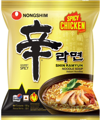 Nongshim Shin Ramyun Noodle Soup with Spicy Chicken Flavour 120g Instant Noodles Non-vegetarian(120 g)