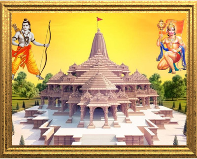 Frayzo MDF Wall Photo Frame(Gold, 1 Photo(s), Ayodhya Ram Mandir Photo Frame with Lord Ram & Hanuman | Divine Temple Wall Art for Home/Office (9x12 Inch))