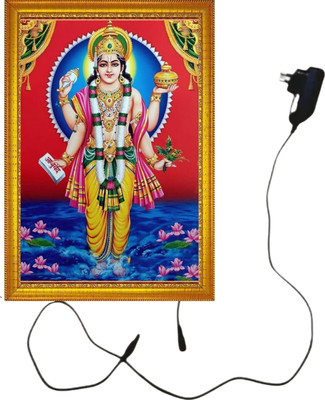MAHISOM KART MDF Wall Photo Frame(Gold, 1 Photo(s), Dhanvantari Ji LED Photo Frame with Adapter | Divine Healing Wall Decor | Spiritual LED Light Frame, 8x12 Inch)