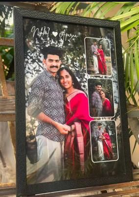 HUMTUMCREATION Wood Wall Photo Frame(Black, 4 Photo(s), Premium A4 Customized Photo Frame | Add Your Photo, Name & Message | Personalized Gift for Couples, Birthday & Home Decor Send photos on Whatsaap No (9251282844) And Get Digital Reprint)