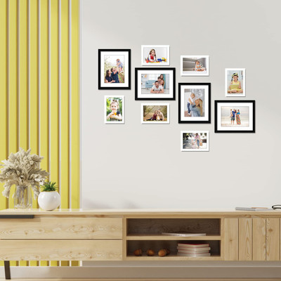 Stuthi Arts Wood Wall Photo Frame(Multicolor, 10 Photo(s), Black 8x10-4M White 5x7-6)