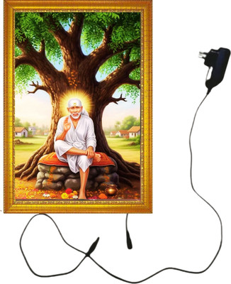 HSB INFRA MDF Wall Photo Frame(Gold, 1 Photo(s), Shirdi Sai Baba LED Light Photo Frame with Power Adapter | Golden Frame for Pooja Room & Spiritual Wall Decor)