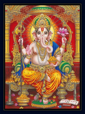 Gita Govinda Lord Ganesha Sparkle Coated Painting Digital Reprint 14 inch x 10 inch Painting(With Frame)