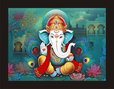 Fangsvibesart Ganesh ji Painting 9x12 01 FVA Digital Reprint 9 inch x 12 inch Painting(With Frame)
