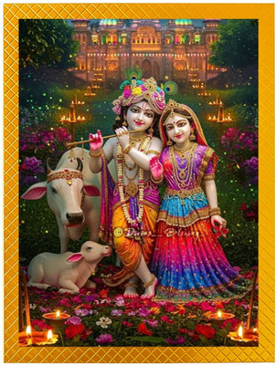 Tasvirra Wood Wall Photo Frame(Brown, 1 Photo(s), Radha Krishna & Gau Mata Photo Frame - Divine Cowherd Poster 9*12)