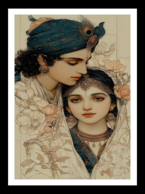 Photoframewalaz Wood Wall Photo Frame(Black, 1 Photo(s), Radha Krishna Photo Frame | Radha Krishna Painting | Gift Photo Frames | Wood Wall Photo Frame | RADHA KRISHNA Frame Digital Reprint 10 inch x 14 inch Painting)