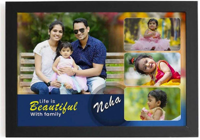 HUMTUMCREATION Wood Wall Photo Frame(Black, 1 Photo(s), Premium A4 Customized Photo Frame | Add Your Photo, Name & Message | Personalized Gift for Couples, Birthday & Home Decor Send photos on Whatsaap No (9251282844) And Get Digital Reprint)