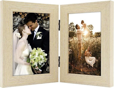 BKS Craft Wood Wall Photo Frame(Beige, 2 Photo(s), Double Photo Frame – Foldable Hinged Desktop & Tabletop Picture Display 6x8 Inch), Send photos 89551-00940 A4 Size)