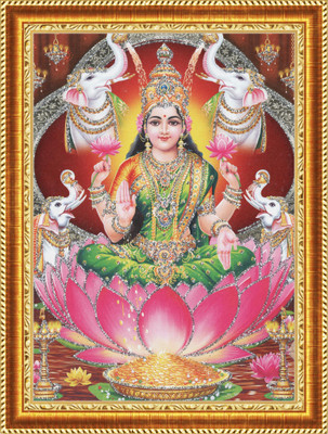 craftery Lakshmi/Laxmi/Mahalaxmi/Mahalakshmi Digital Reprint 14 inch x 10 inch Painting(With Frame)