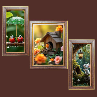 HitechMart Plastic Wall Photo Frame(Brown, 3 Photo(s), 25x43 cm)
