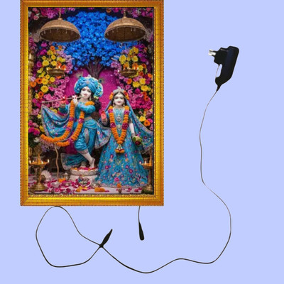 HSB INFRA MDF Wall Photo Frame(Gold, 1 Photo(s), Radha Krishna LED Light Photo Frame with Golden Border for Home Temple & Wall Decor, Size 8x12 Inch)