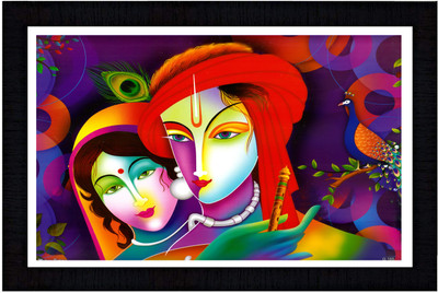 SJM ENTERPRISES RADHA KRISHNA PAINTING PHOTO FRAME SET OF 01 BLACK COLOR FRAME SIZE 12X18 Religious Frame