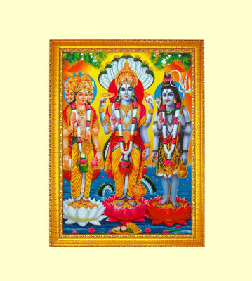 Think Tech MDF Wall Photo Frame(Orange, 1 Photo(s), Brahma Vishnu Mahesh 10x14 CM)
