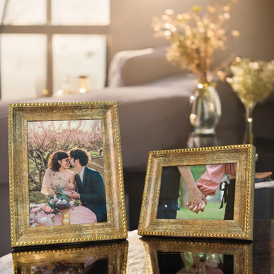 Art Street Wood Table Photo Frame(Gold, 2 Photo(s), 5X7 and 4X6 Inches)