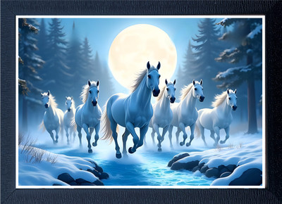 SR CRAFT Wood Wall Photo Frame(Black, 1 Photo(s), Running Horses Vastu Photo Frame for wall decoration, living room, guest room 13x9, With Frame))