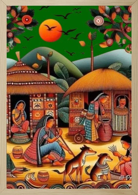 Tasvirra MDF Wall Photo Frame(Brown, 1 Photo(s), Traditional Indian Village Life Madhubani Painting – Ethnic Wall Art for Home Decor (9*12 Inch))
