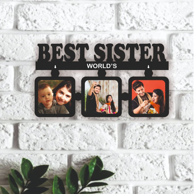 GIFT JAIPUR MDF Wall Photo Frame(Black, 3 Photo(s), 8 cm X 8 cm, Rakhi Rakshabandhan Birthday Return Gift for Sister Behen)