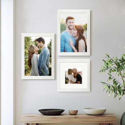 Art Street Wood Wall Photo Frame(White, 3 Photo(s), A4 & 8 x 8 Inches)