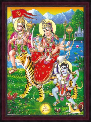 Gita Govinda Maa Durga Bhairav Hanuman Wall Sparkle Coated Photo Religious Frame