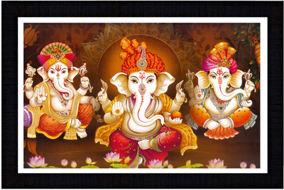 SJM ENTERPRISES GANESH JI PAINTING PHOTO FRAME SET OF 01 BLACK COLOR FRAME SIZE 12X18 Religious Frame