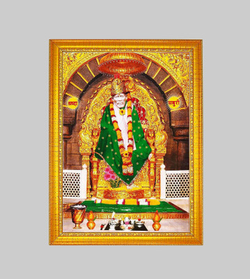 Think Tech MDF Wall Photo Frame(Yellow, 1 Photo(s), Sai Baba 5x7 CM)