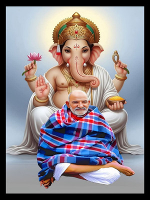 Photoframewalaz Wood Wall Photo Frame(Black, 1 Photo(s), Neem Karoli Baba Photo Frame | Neem Karoli Painting | Gift Photo Frames | Wood Wall Photo Frame | Neem Karoli Baba Frame Digital Reprint 10 inch x 14 inch Painting (with frame))