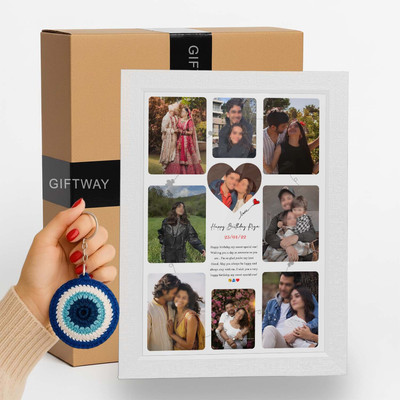 Giftway MDF Wall Photo Frame(White, 1 Photo(s), Collage Collage Frame with Evil Eye Keychain | Couple Gifts | Birthday Gift for Husband | Send Photo 73038 86316)
