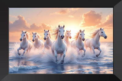 Sita Wood Wall Photo Frame(White, 1 Photo(s), 7 Horses Photo Frame – A4 Size (12.5 x 9.5 inch) | Vastu Wall Decor for Home & Office)