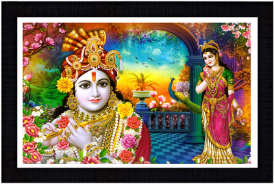 SJM ENTERPRISES RADHA KRISHNA PAINTING WITH FRAME SET OF 01 BLACK COLOR FRAME SIZE 12X18 Religious Frame