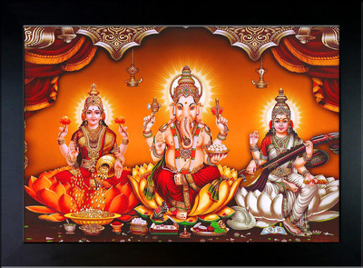 Think Tech MDF Wall Photo Frame(Orange, 1 Photo(s), Laxmi Ganesh 10x14 CM)