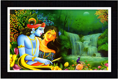 SJM ENTERPRISES RADHA KRISHNA PAINTING PHOTO FRAME SET OF 01 BLACK COLOR FRAME SIZE 12X18 Religious Frame