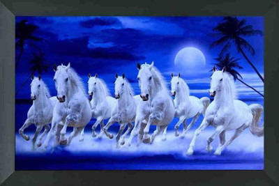ANKITA ENTERPRISES MDF Wall Photo Frame(Black, 1 Photo(s), seven horse, seven horse paintings, seven lucky horse, Digital Reprint 9 inch x 12 inch Painting (With Frame))