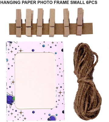 Art Street Paper Wall Photo Frame(Blue, 6 Photo(s), 4x6 Inches 6 pcs Paper Photo Frame with Clips and Ropes)