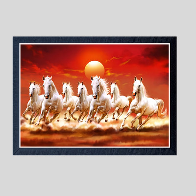 RAONIT Wood Wall Photo Frame(Black, 1 Photo(s), RAONIT Seven horse luky photo frame | UV Textured 7 Running Horses Vastu Framed Painting Digital Reprint 13inch x 9 inch Painting (With Frame))