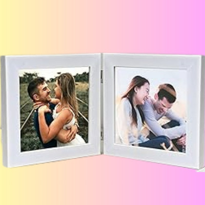 Dekowam MDF Table Photo Frame(White, 2 Photo(s), Double Photo Frame – Foldable Hinged Desktop & Tabletop Picture Display 6x8 Inch), Send photos 8503041609) Digital Reprint)