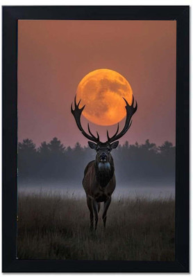 lookat Plastic Wall Photo Frame(Multicolor, 1 Photo(s), Abstract Painting Of Reindeer During Sunset Photo Frame (A4 Size))