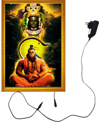 HSB INFRA MDF Wall Photo Frame(Gold, 1 Photo(s), Shree Hanuman Golden LED Frame | Religious Wall Hanging for Temple, Home, Auspicious Gift)
