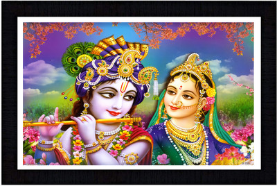 SJM ENTERPRISES RADHA KRISHNA PAINTING PHOTO FRAME SET OF 01 BLACK COLOR FRAME SIZE 12X18 Religious Frame