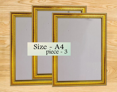 PAVEL ART Wood Wall Photo Frame(Gold, 3 Photo(s), A4 Size Golden Photo Frame Pack of 3)
