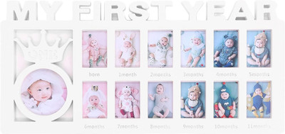HomeCloud Plastic Table Photo Frame(White, 13 Photo(s), First Year Baby Frame)