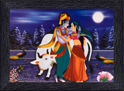 BISRAT CREATIONS Krishna radha photo frame | size=10 inch /14 inch Digital Reprint 14 inch x 10 inch Painting(With Frame)